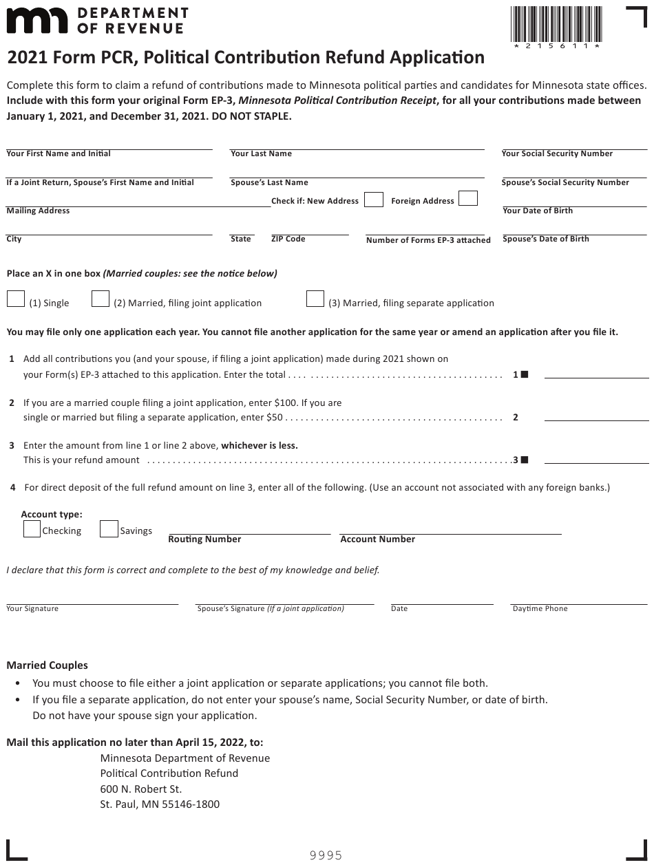 Form PCR Download Fillable PDF Or Fill Online Political Contribution