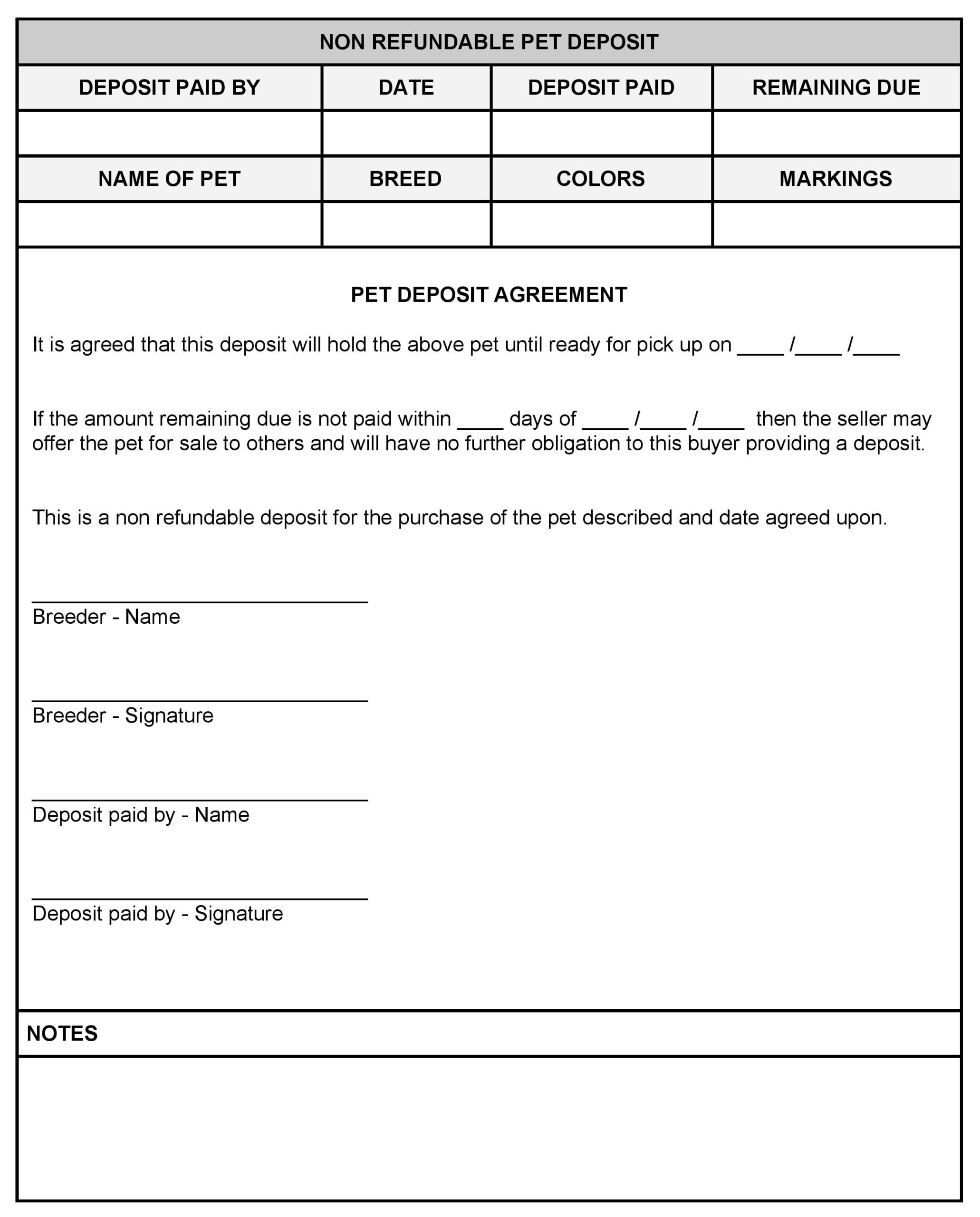 Non Refundable Pet Deposit Form
