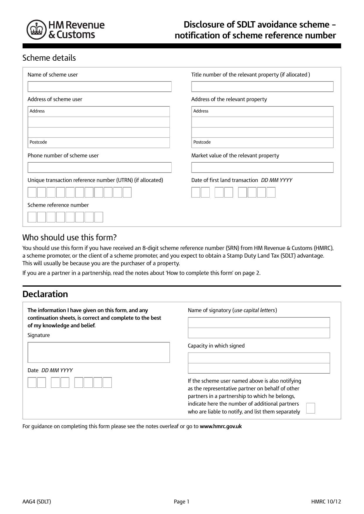 SDLT1 FORM PDF DOWNLOAD