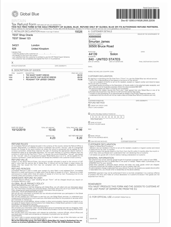 Tax Free Invoices